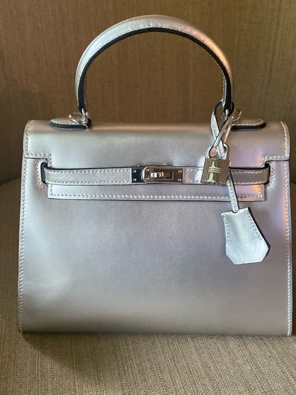 25cm silver genuine leather top handle handbag k25 Kelly